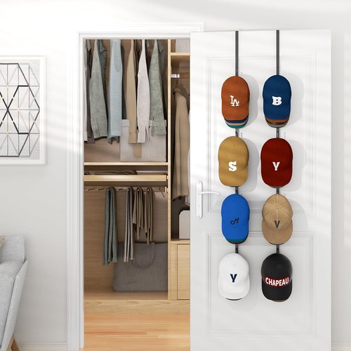 HapiRm Over Door Hat Rack | 2-Pack Baseball Cap Organizer with 8 Hooks - Holds Up to 40 Caps (Black)