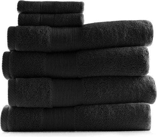 Hearth & Harbor Bath Towels - Ultra Soft 100% Ring Spun Cotton Set of 6 - Highly Absorbent Black Luxury Towels