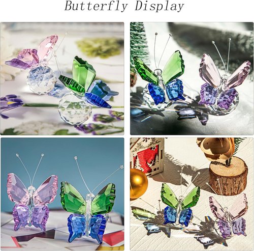 H&D Hyaline & Dora Crystal Butterfly Figurines - Handmade K9 Glass Decor | 2-Piece Set for Weddings & Home
