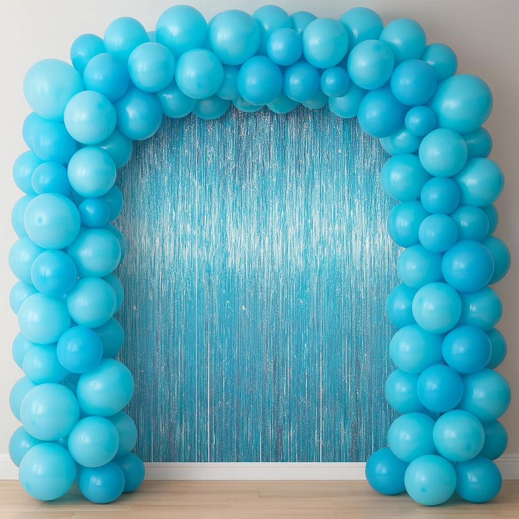 Voircoloria Foil Fringe Backdrop Curtains - Tinsel Streamers for Birthday, Baby Shower & Graduation | 3.3 x 6.6 ft, Light Blue