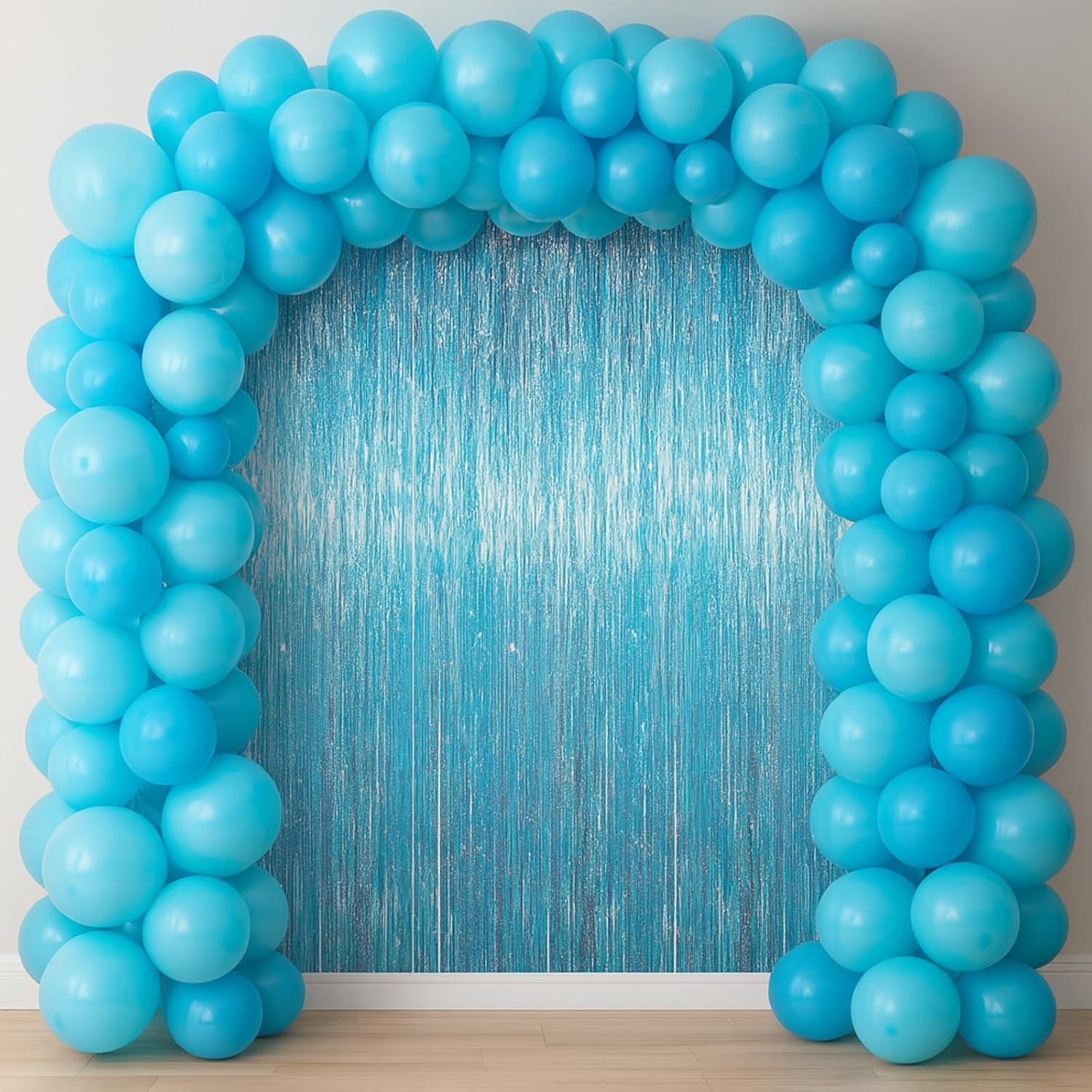 Voircoloria Foil Fringe Backdrop Curtains - Tinsel Streamers for Birthday, Baby Shower & Graduation | 3.3 x 6.6 ft, Light Blue
