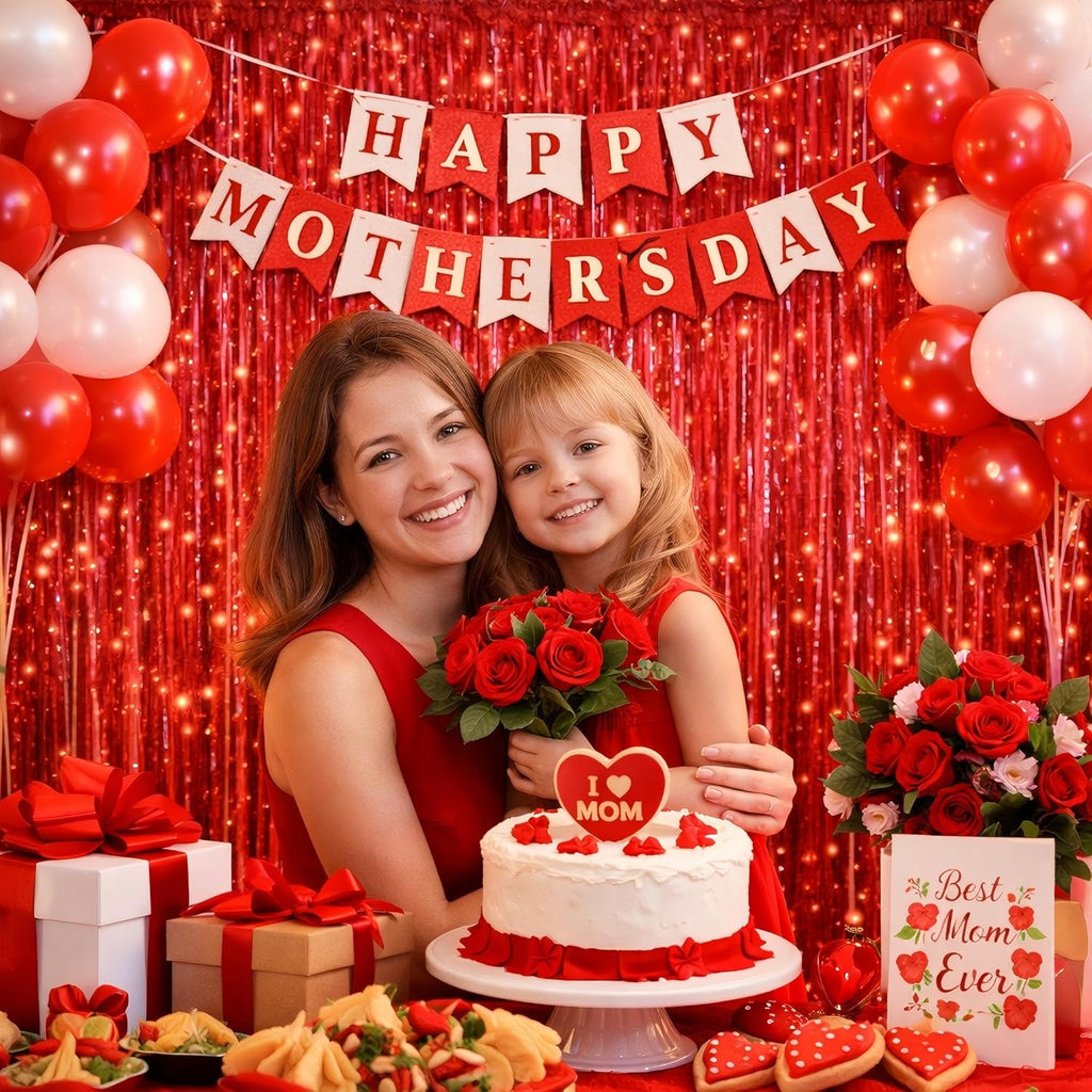 Red Foil Fringe Curtain - Shiny Tinsel Backdrop for Birthday Parties | 3 Pack, 3.2 x 8.2 ft