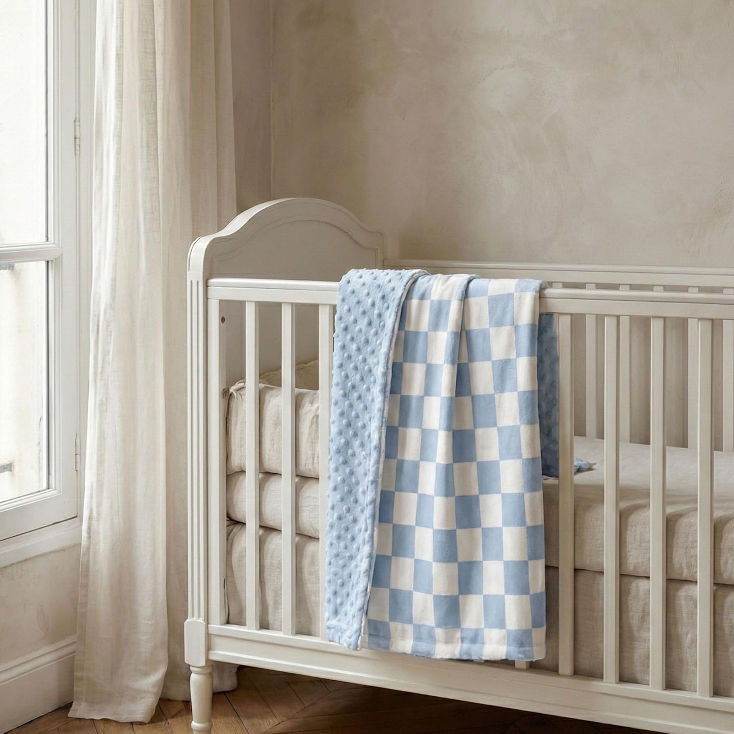 Skiennix Checkered Baby Blanket - Cozy Minky Nursery Blanket for Infants | Soft & Fluffy, 30x40 Inches, Blue