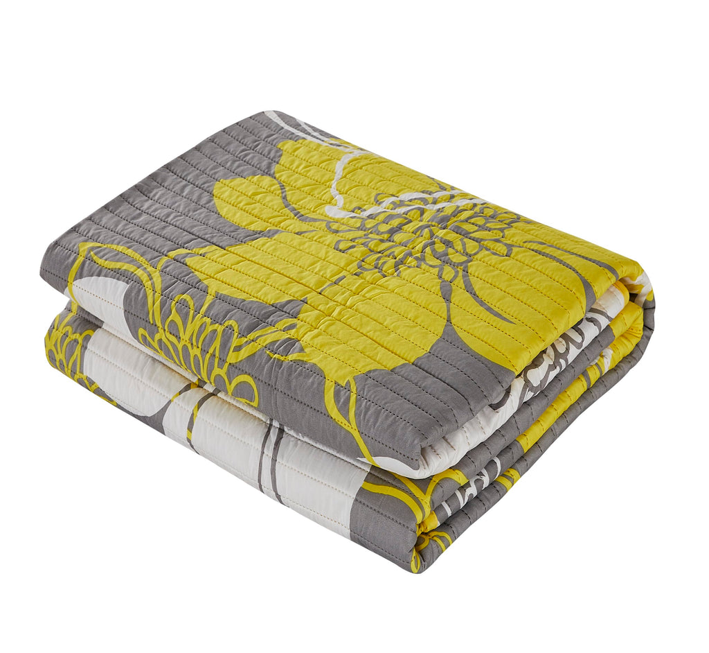Chic Home - QS1768-AN 3 Piece Woodside Abstract Large Scale Floral Printed with 2 Shams Quilt Set, Queen, Yellow