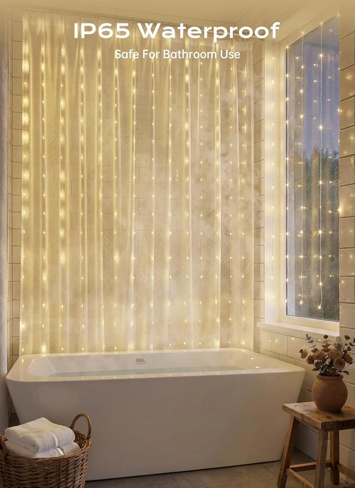 Brightown 180 LED Shower Curtain Fairy Lights - 70 Inch Warm White Waterproof String Lights | 8 Modes for Indoor & Outdoor Decor