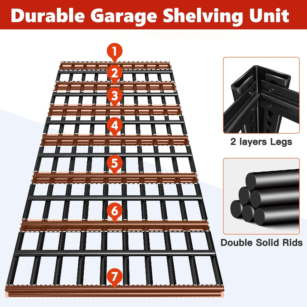 Reibii Heavy-Duty 6-Tier Garage Shelving - Adjustable Metal Storage Shelves, 3500LBS Capacity, 84"H x 48"W x 20"D