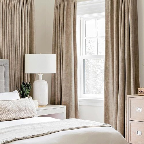 MIULEE 100% Blackout Linen Textured Curtains - Thermal Insulated Copper Brown | Room Darkening Drapes 52 x 63 Inch (2 Panels)