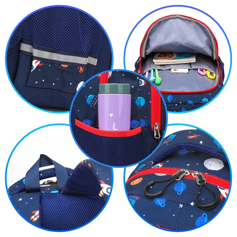 Moonmo School Backpack Kids Bookbag Set-with Lunch Bag & Pencil Case Elementary Preschool Kindergarten Supplies for Boys Large Capacity Backpack Set (Dark Blue Space)