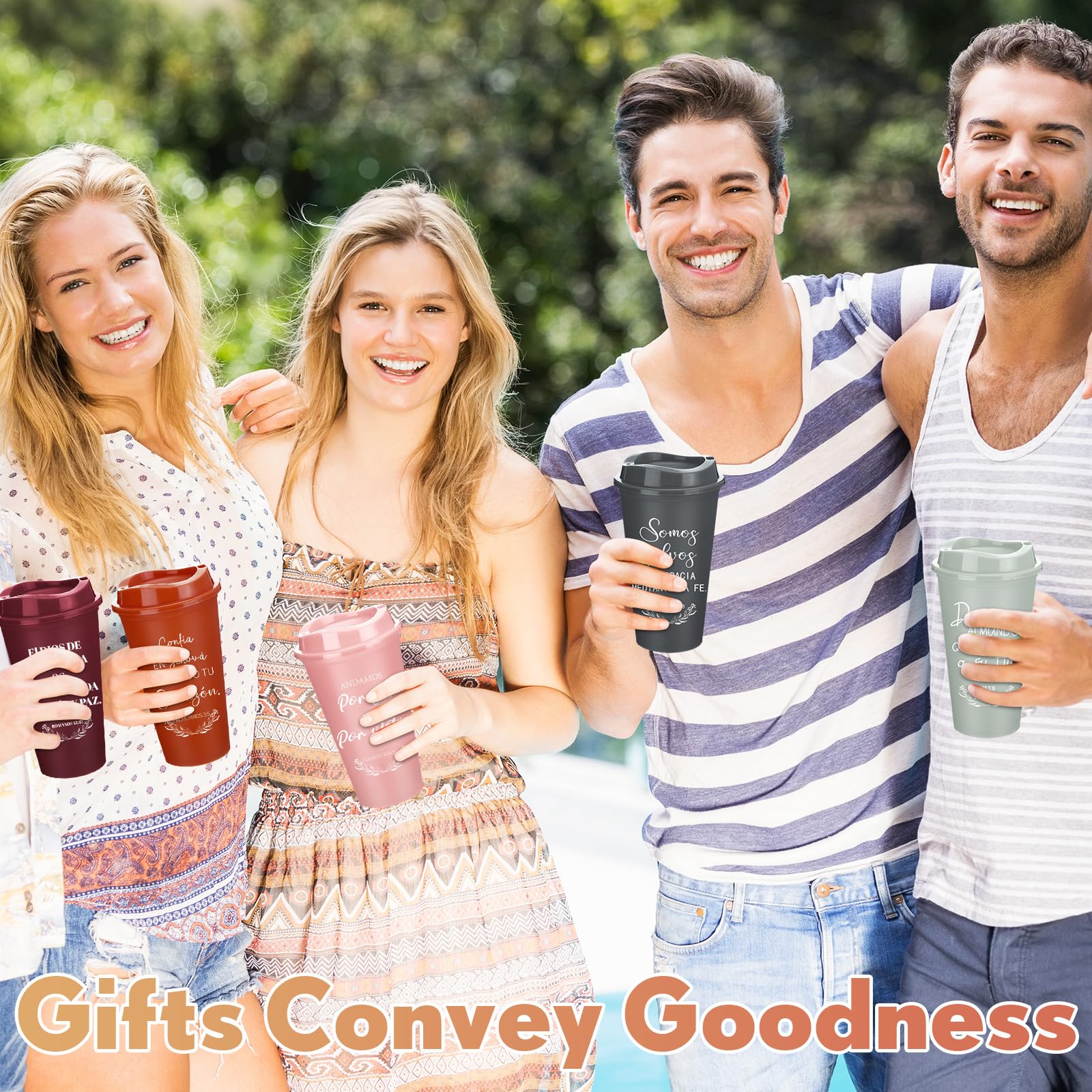 Zhehao Spanish Bible Verse Tumblers Bulk, 16 oz Reusable Plastic Coffee Cups with Lids, Christian Scripture Drinking Cups for Church Events, Teacher Appreciation, Spring Gifts(Morandi,24)