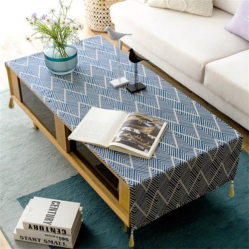 Utobanh Coffee Table Cloth with Tassle Small Rectangle Tablecloths for Side Table Washer Dryer Fridge Top Dust Cover 57 x 20 inch