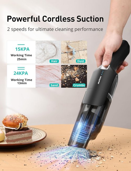 Aspiron Cordless Handheld Vacuum - 24KPA Powerful Car Cleaner with 2-Speed & Wireless Charging | Ergonomic Design, Portable, Black Grey