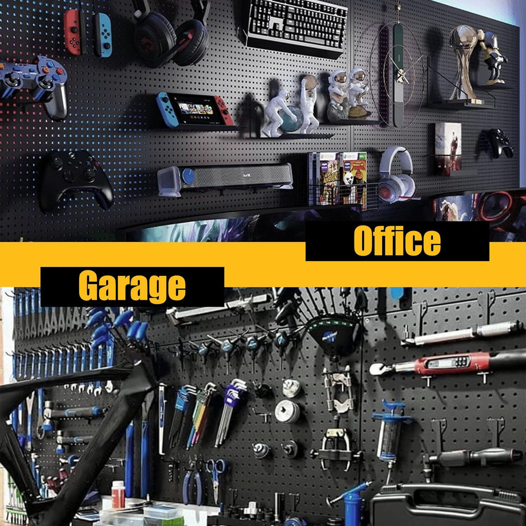 Spampur Pegboard Panels - 8 Pack Heavy-Duty Wall Organizer with 50 Hooks | Black for Home & Garage