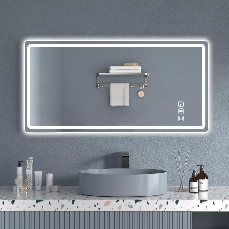 OUGOO 32 x 24 LED Mirror for Bathroom, Anti-Fog, Dimmable, Backlit + Front Lit, Memory Function Bathroom Vanity Mirror for Wall, Vertical & Horizontal