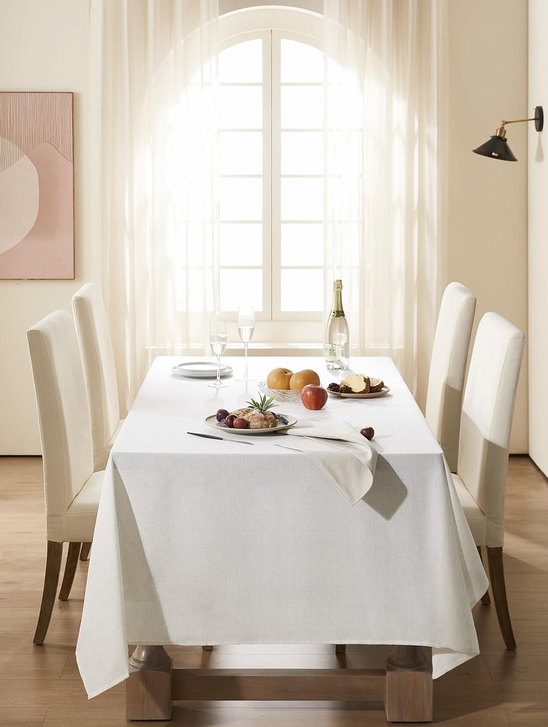 Placidy Cream Linen Rectangle Tablecloth Event Holiday Buffet Oblong Tablecloth Table Covers for 6 8 Foot Tables Washable Water Repellent Dining Table Cloth for 8-10 Seater 60x102 Inch