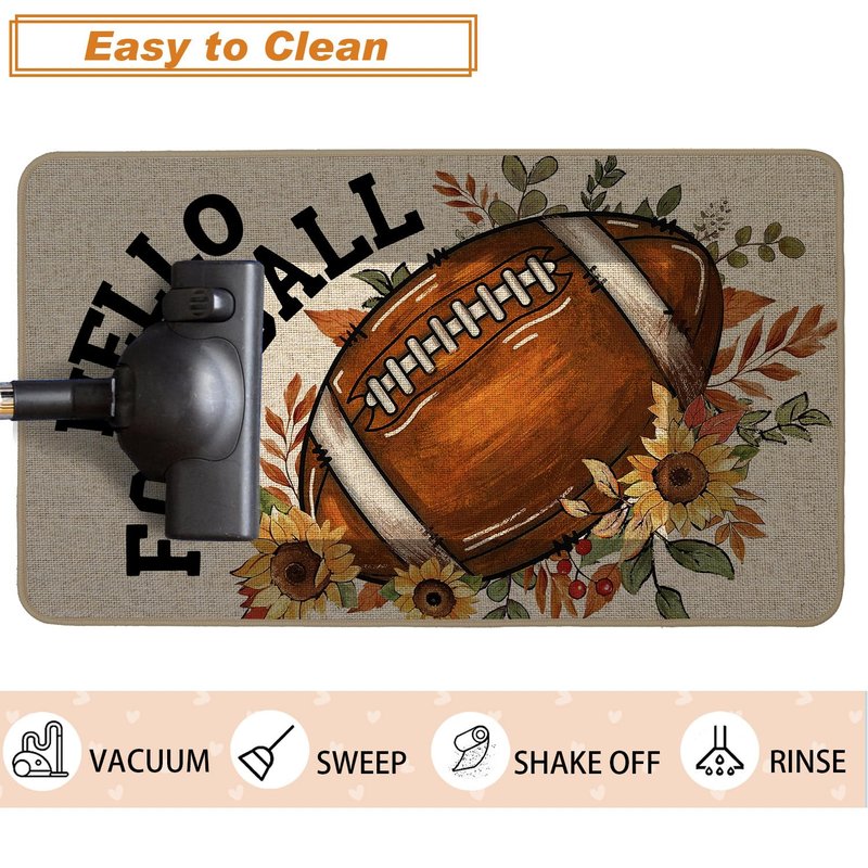 Baccessor Fall Rugby Pumpkins Kitchen Mats Set of 2,Autumn Football Pumpkins Helmet Low-Profile Non Slip Absorbent Kitchen Mat Rugs for Floor Farmhouse Thanksgiving Home Decor 17x29 and 17x47 Inch