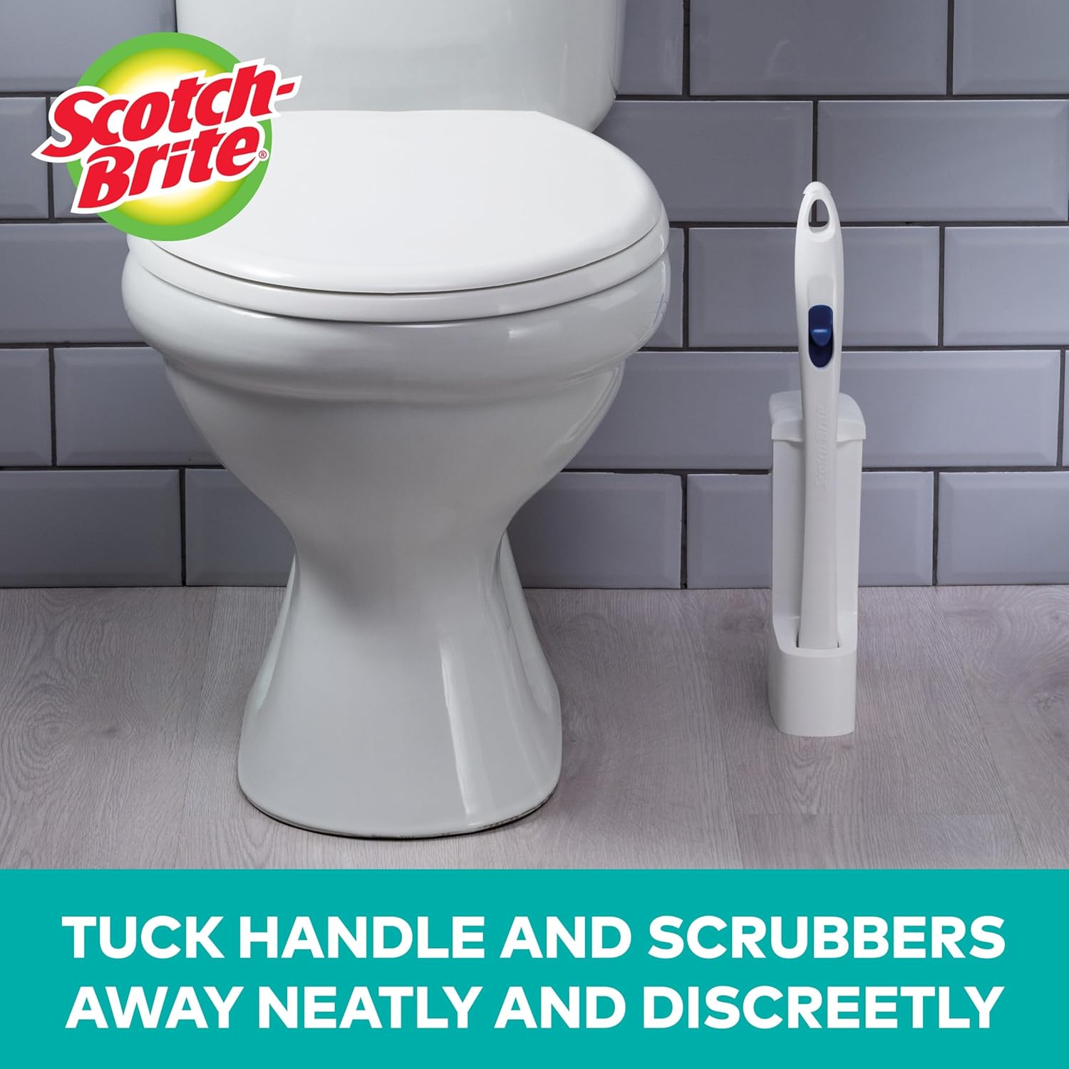 Scotch-Brite Toilet Scrubber Starter Kit - Disposable Refills with Built-In Bleach Alternative | Includes Handle & Caddy