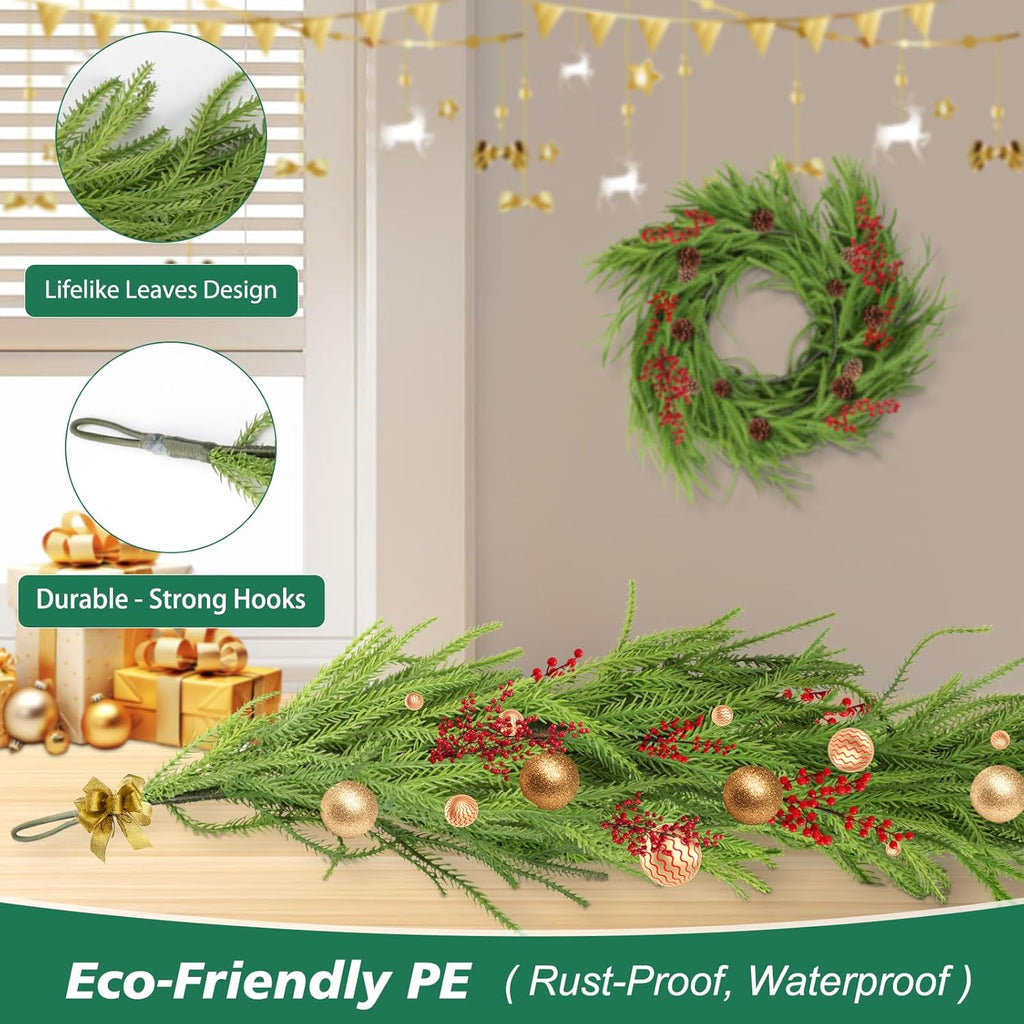 Norfolk Pine Garland - 9 Ft Realistic Faux Pine for Holiday Decor | Perfect for Mantle, Wall & Table