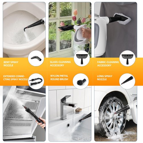 Spurgehom Handheld Multi-Surface Steam Cleaner with 11-Pc Accessories & Safety Lock – Dirty-Free, 550ML Large Capacity Steamer for Floors, Upholstery, Cars, and Home Use