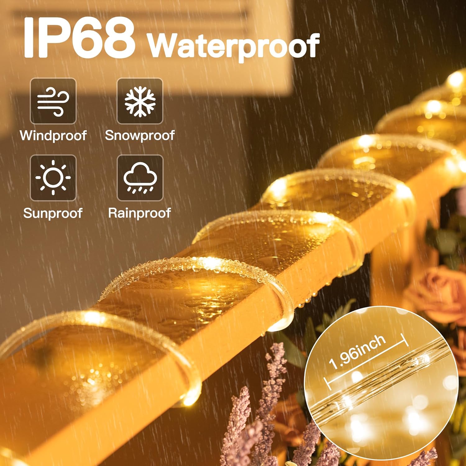 Skiennix 50ft LED Rope Lights - Waterproof & Remote-Controlled | Warm White for Indoor & Outdoor Use