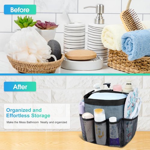 Attmu Mesh Shower Caddy - Portable College Dorm Organizer with 8 Pockets | Quick-Dry Hanging Bathroom Bag