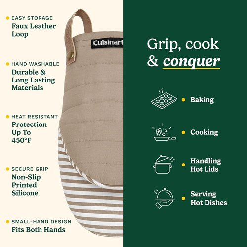 Cuisinart Mini Oven Mitts - Heat-Resistant 5.5” x 8” Kitchen Mitts with Non-Slip Silicone | Durable Cotton Filling