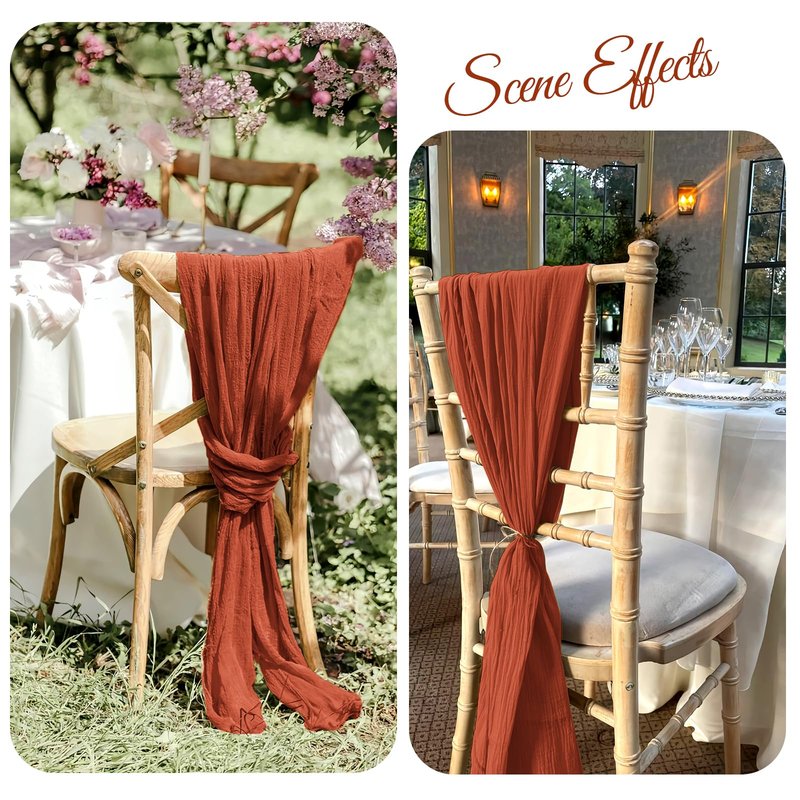 REWOMC 36 Pcs Terracotta Cheesecloth Chair Sashes, 16 x 108 inch Gauze Fabric Washable Chair Sashes Bows Designed for Aisle Decorations Universal Chair Cover Decor for Wedding Reception Party Banquet
