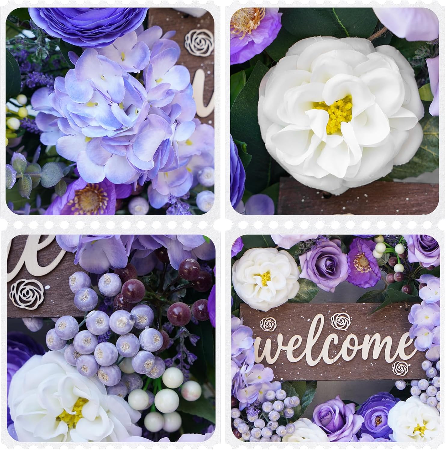 Regine Switzerland 24-Inch Spring Wreath - Luxury Purple Floral Design with Welcome Sign for Front Door Decor