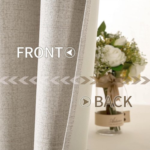 MIULEE 100% Blackout Linen Textured Curtains - Thermal Insulated Room Darkening Drapes | 52 x 84 Inch (2 Panels)