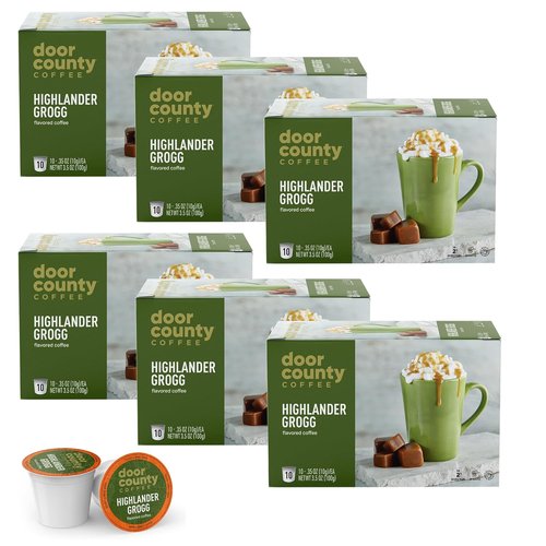 Door County Coffee Highlander Grogg Ground Coffee - 60 Count Single Serve Cups | Medium Roast, 100% Specialty Arabica