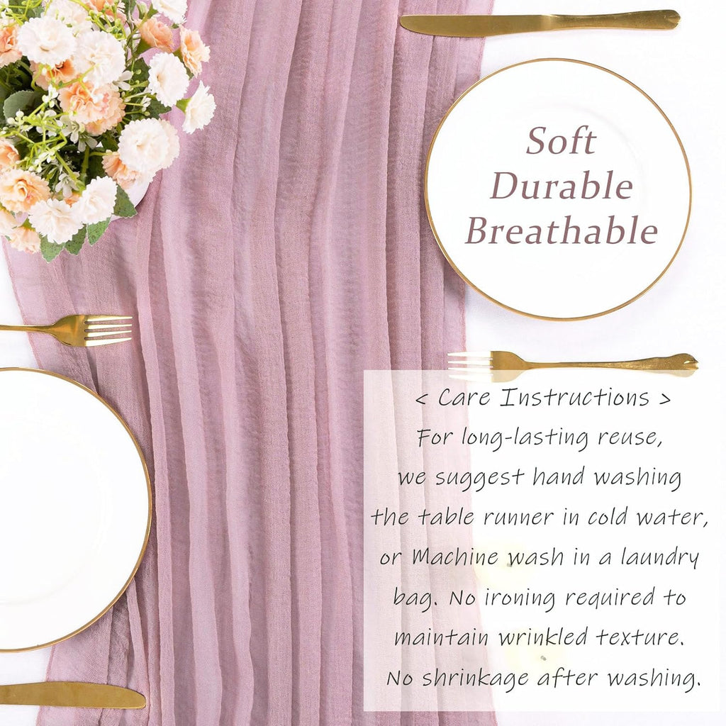 Skiennix 13ft Cheesecloth Table Runner - Dusty Pink Boho Style for Weddings & Parties | 35x157 Inches