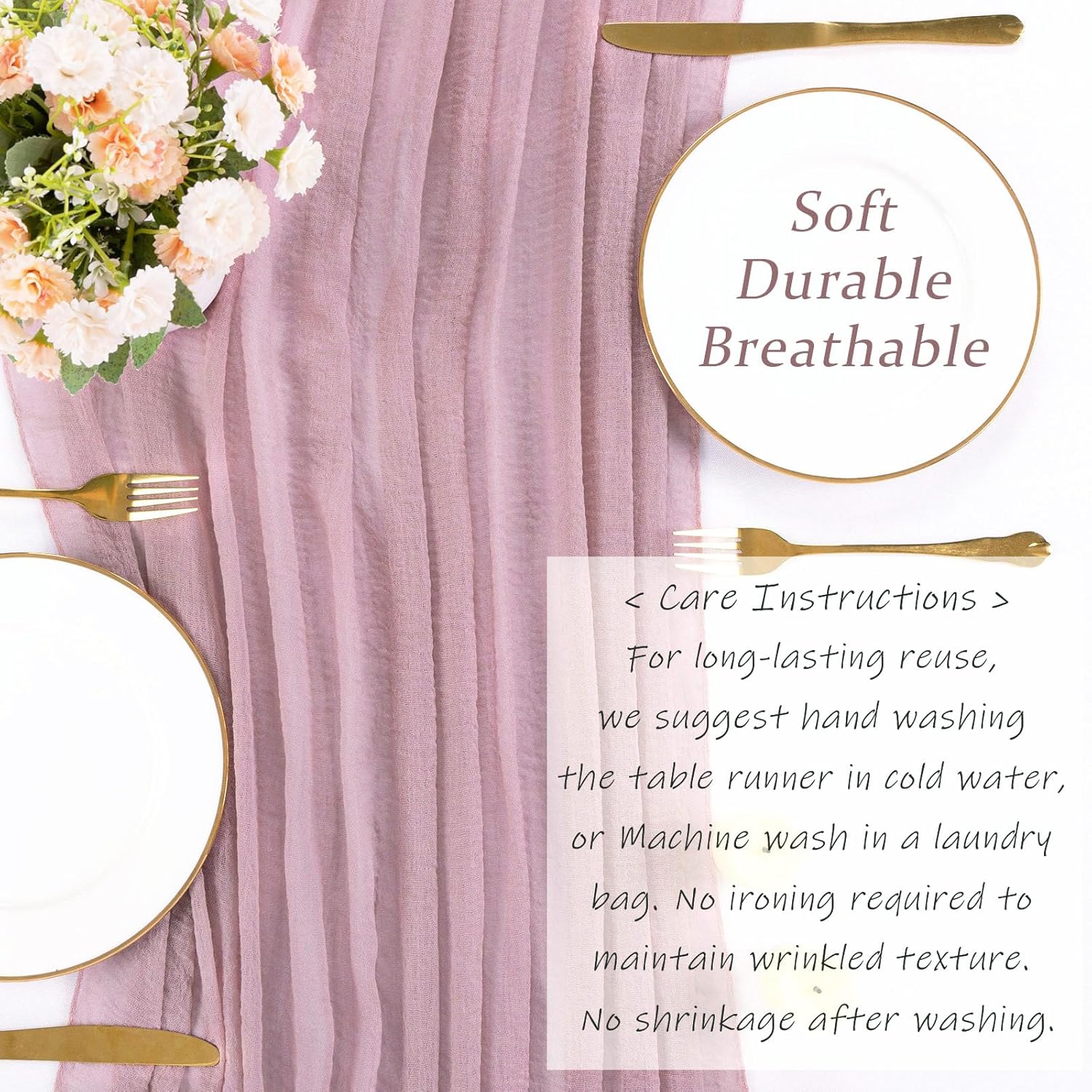 Skiennix 13ft Cheesecloth Table Runner - Dusty Pink Boho Style for Weddings & Parties | 35x157 Inches