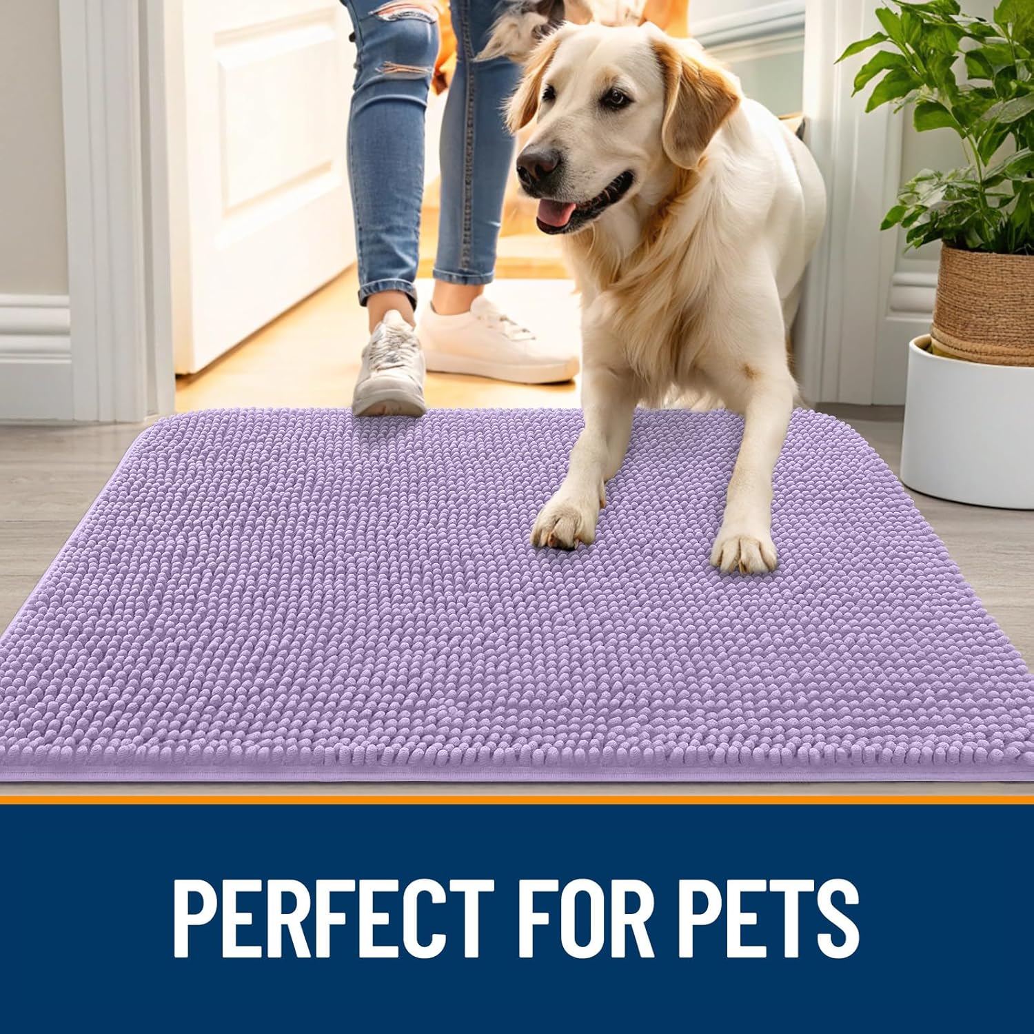 OLANLY Dog Door Mat - Absorbent Non-Slip Mud Mat for Indoor Use | Quick Dry Chenille 48x30, Lavender