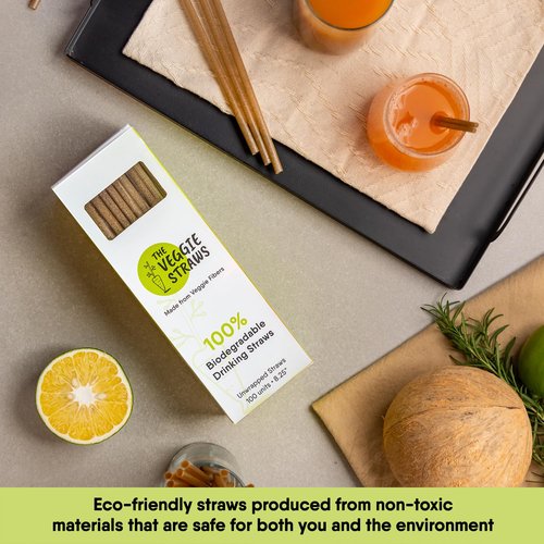 The Veggie Straws – 300 PCS of 8.25 Inches Unwrapped Biodegradable Straws – Made of Vegetable Fibers, Best Environment Friendly Drinking Straws for Hot and Cold Beverages