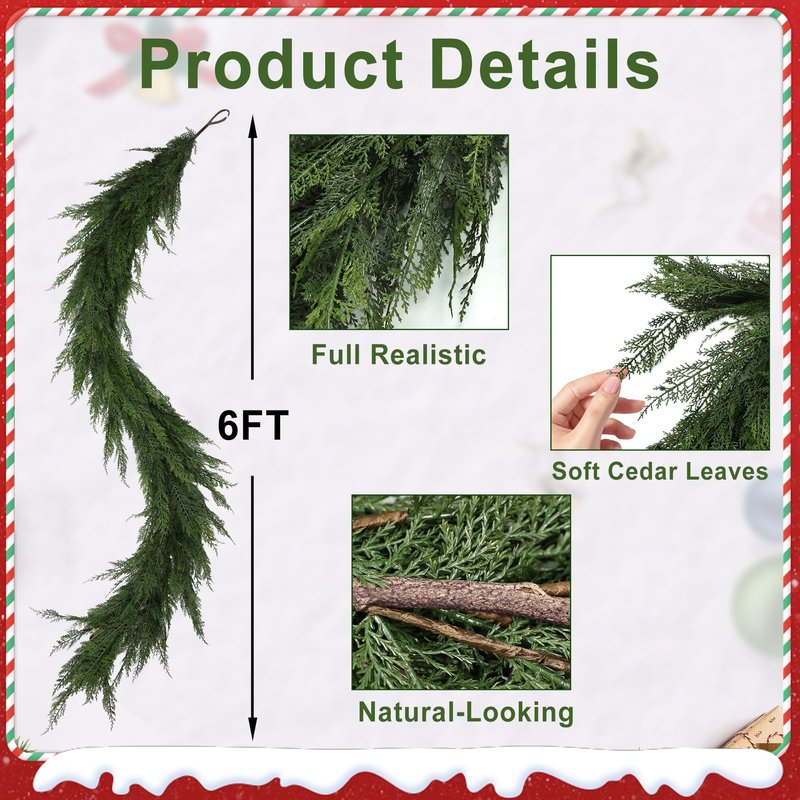 MDSTBN 6ft Christmas Garland Realistic Extra Full Cedar Faux Cedar for Mantle Stairs Home Fireplace Wall Indoor Outdoor Holiday Party Decoration