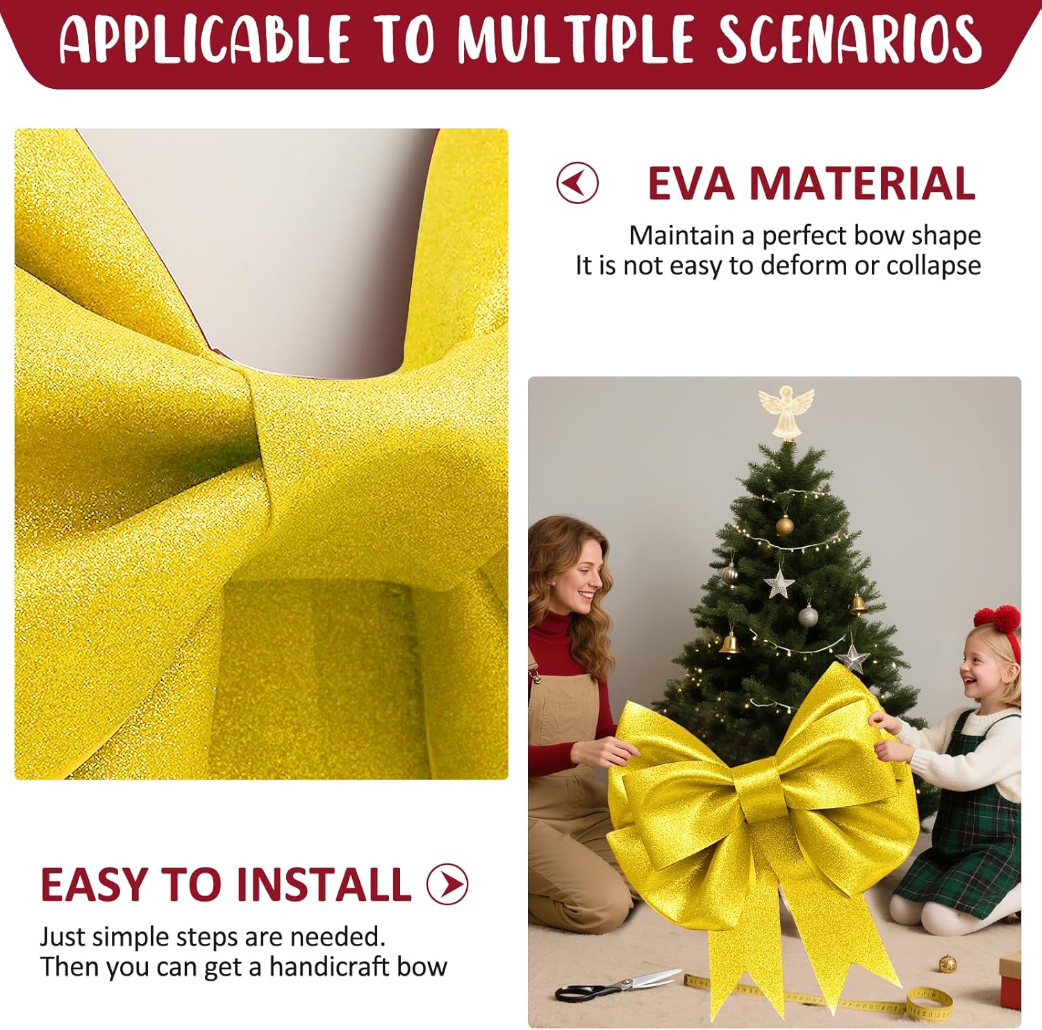Skiennix Giant Bows - 20"x24" Gold Glitter Decorative Bows for Weddings, Parties & Gifts