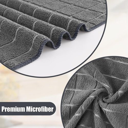 Homaxy Microfiber Kitchen Towels Set - 12 Pack Soft & Absorbent Quick-Drying Dishcloths | Grey, 28 x 16 Inch & 12 x 12 Inch