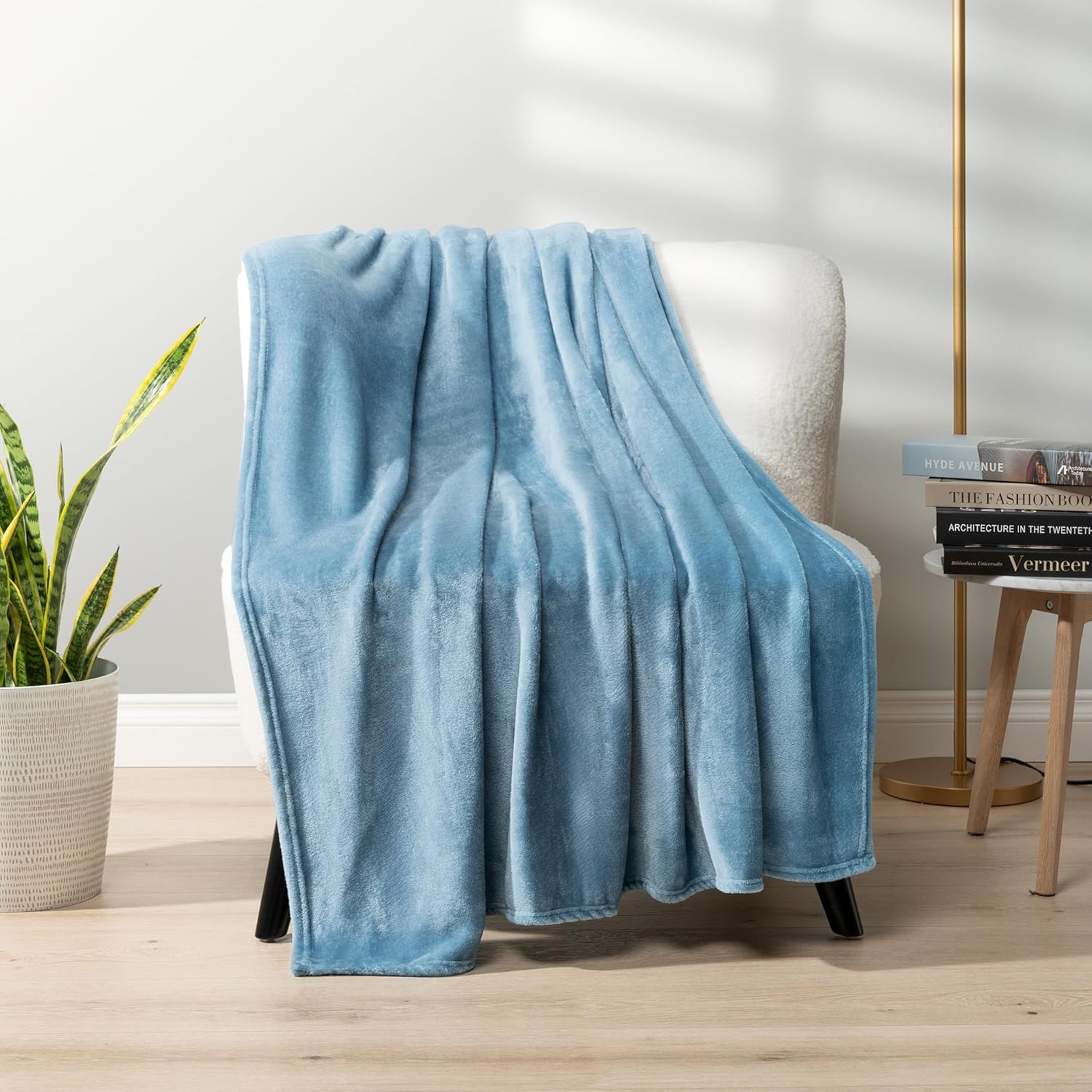 PAVILIA Fleece Throw Blanket - Dusty Blue Super Soft Flannel for Couch | Cozy 50x60 Luxury Plush Blanket
