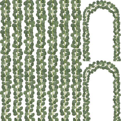 CQURE 96Pcs Eucalyptus Garland,Artificial Eucalyptus Leaves Table Greenery Garland Wreath Vines for Wedding Party Table Fireplace Home Decor