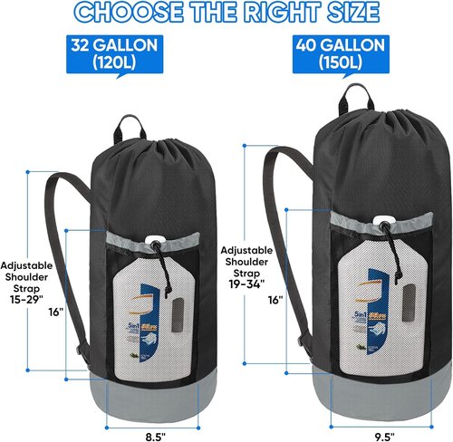 BALEINE 120L Laundry Bag Backpack - Durable 900D Oxford Fabric with Shoulder Straps & 2 Mesh Pockets | Black