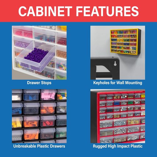 Akro-Mils 24-Drawer Storage Cabinet - Versatile Organizer for Garage, Beads, Makeup | 20" W x 6" D x 16" H - Black