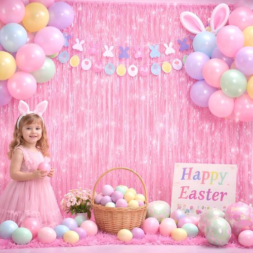 Melsan Pink Foil Fringe Curtain - Shiny Tinsel Backdrop for Bachelorette Party | 3 Pack, 3.2 x 8.2 ft