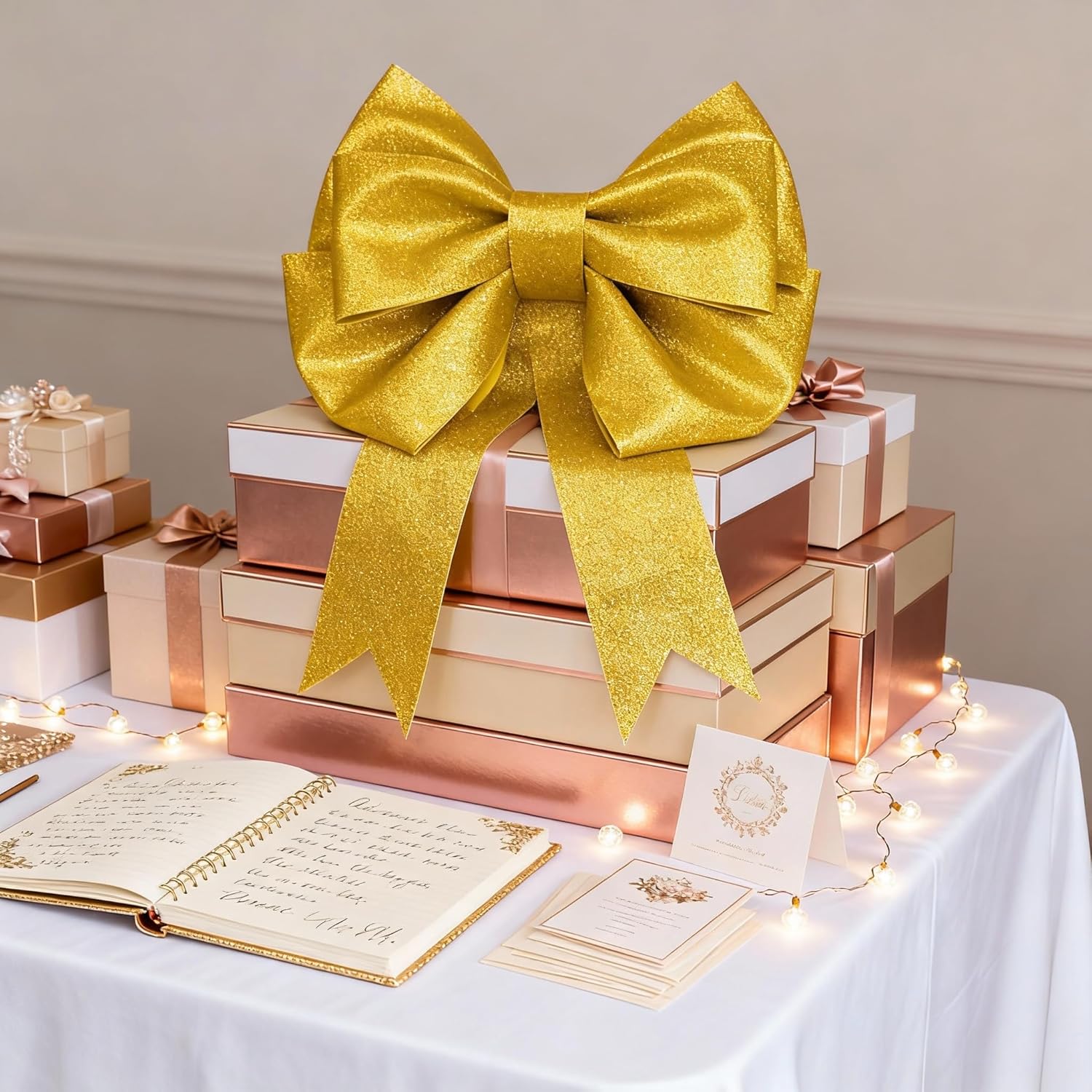 Skiennix Giant Bows - 20"x24" Gold Glitter Decorative Bows for Weddings, Parties & Gifts