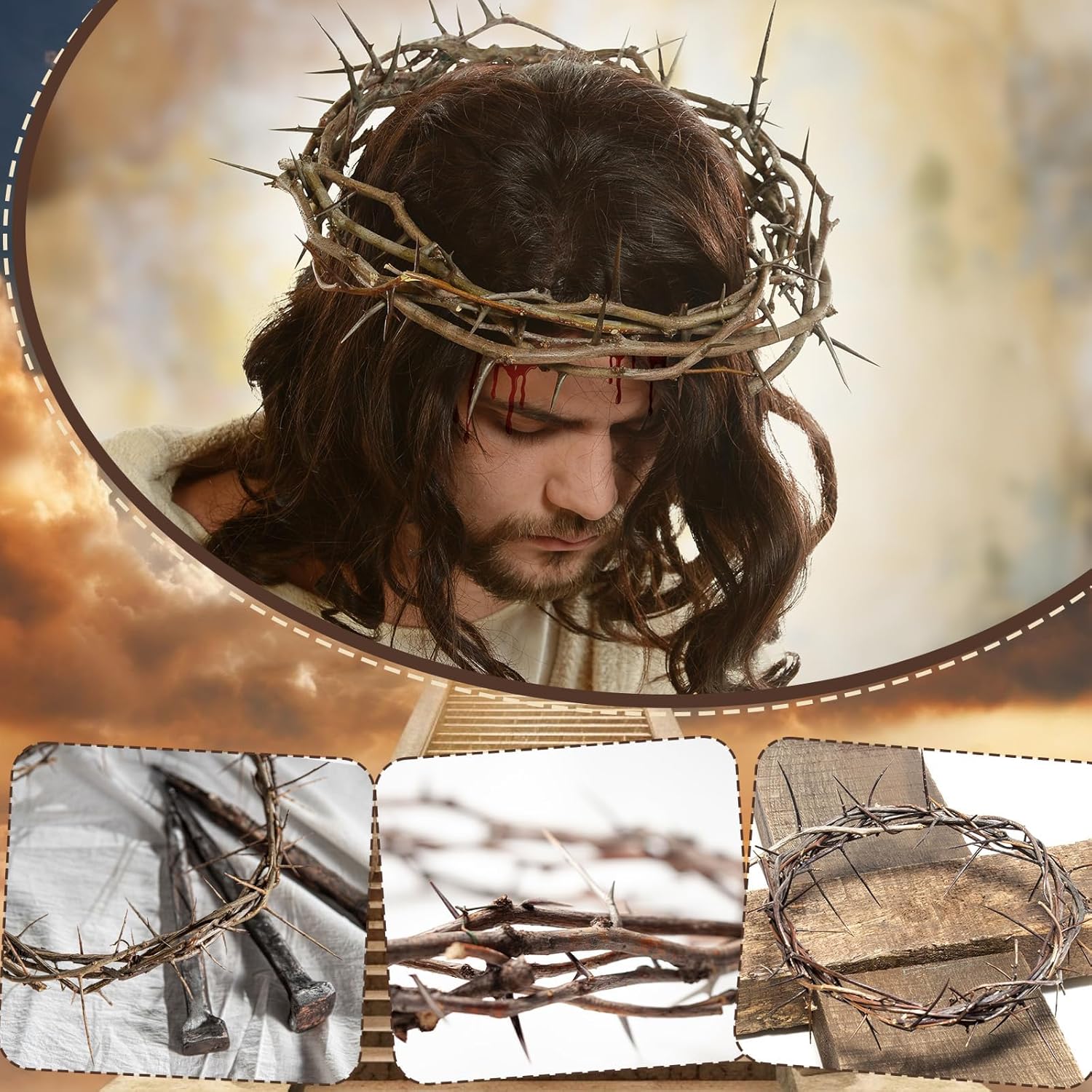 Skiennix Crown of Thorns - Christian Jesus Decor with Crucifixion Nails | 4 Pieces for Easter Celebrations