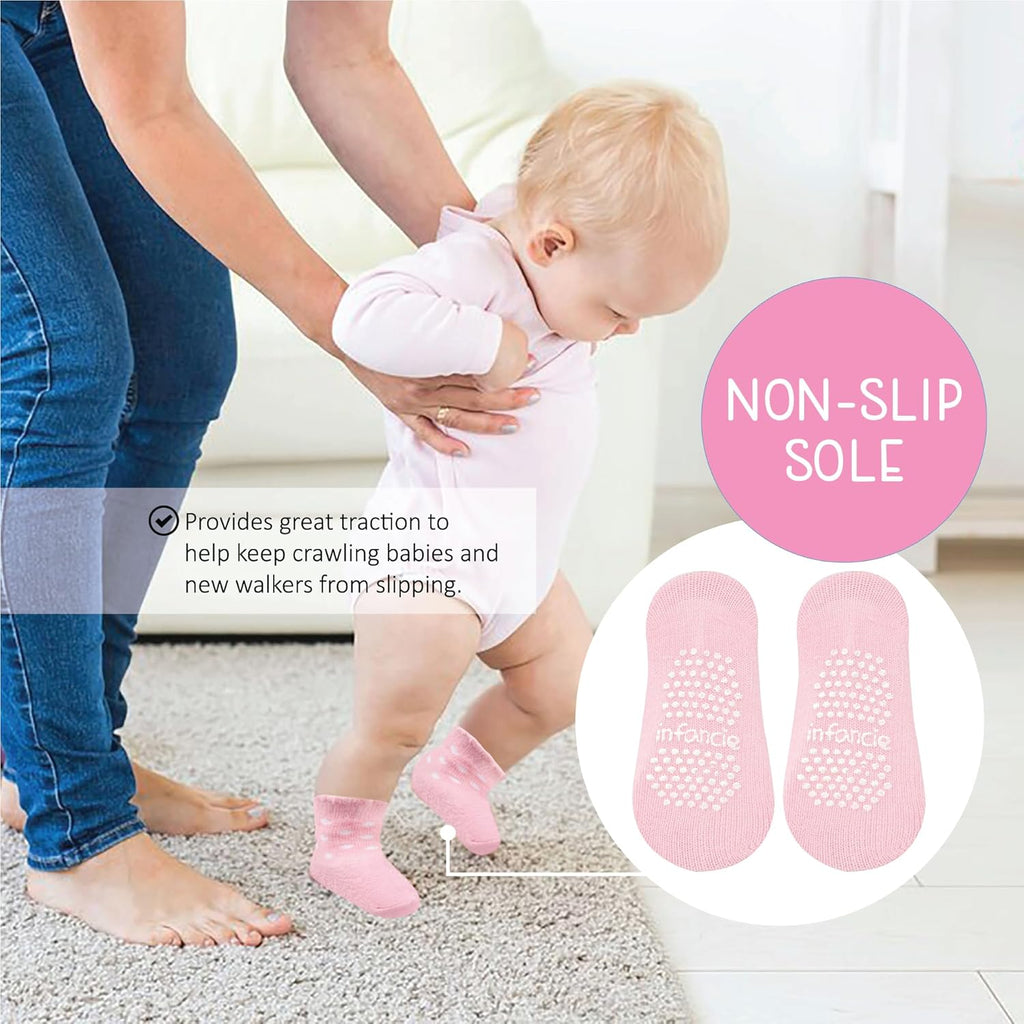 Skiennix Organic Cotton Baby Socks - GOTS Certified, Soft & Breathable | 6 Pairs for Newborn Girls 0-6 Months
