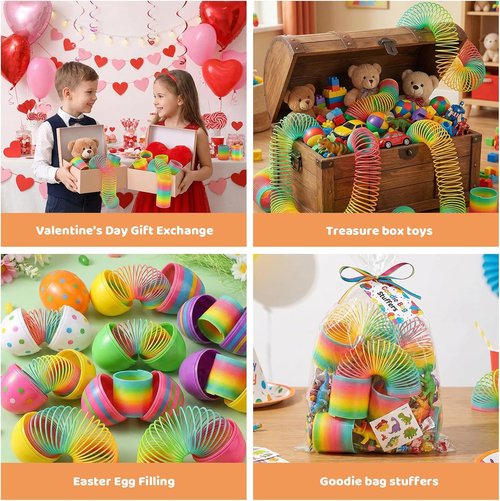 JOHOUSE Rainbow Magic Spring Toys - 12 PCS Colorful Plastic Party Favors for Kids' Goodie Bags