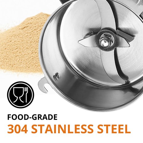 High Speed Electric Grain Mill Grinder – Silver 150g Capacity Flour Grinder with 304 Stainless Steel Blades and Accessories Compact Automatic Grain Mill for Flour Nuts Spices Coffee Herbs