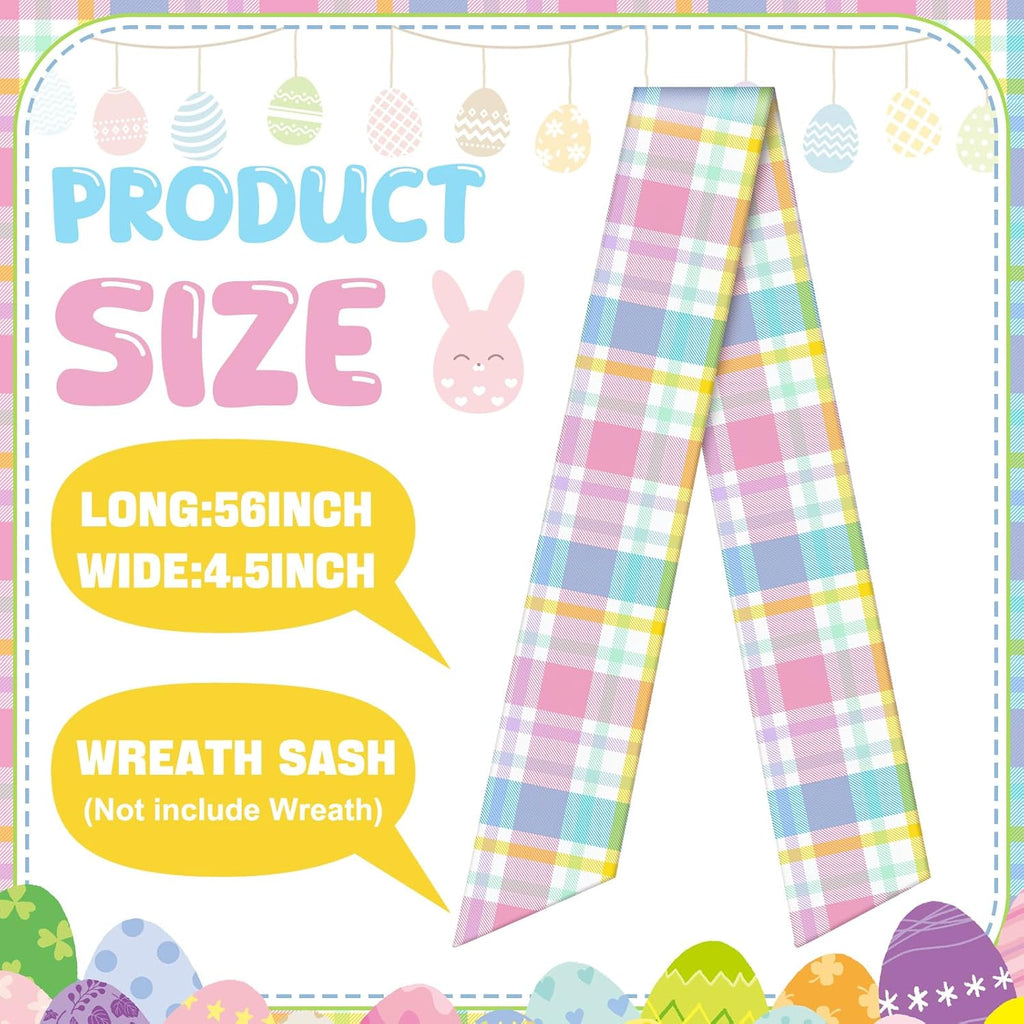 VitalCozy Easter Plaid Wreath Sash - Satin Monogram Ribbon for Indoor/Outdoor Decor