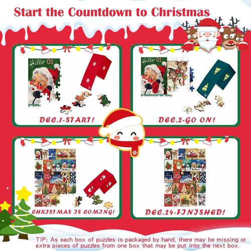 Lihome Advent Calendar Puzzle 2024 - 1008-Piece Christmas Countdown Jigsaw for Family Fun