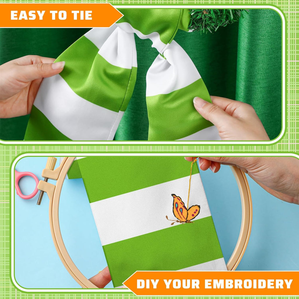 Skiennix Wreath Sash - Satin Blank Sash for Embroidery | Indoor/Outdoor Home Decor (Green & White Stripes)