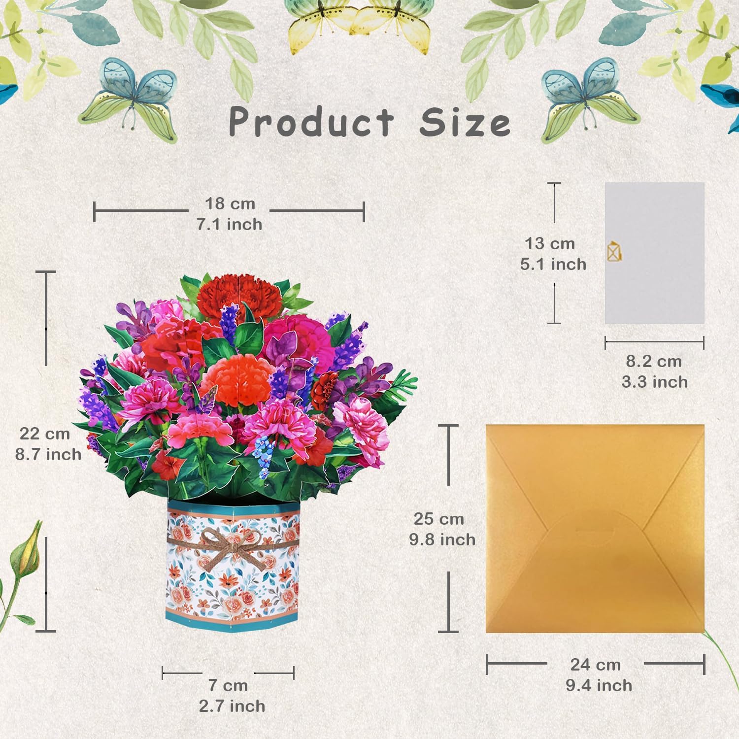 ROBBEAR 3D Carnation Bouquet Pop-Up Card - Perfect Flower Greeting Card for Any Occasion | Birthday, Mother's Day, Anniversary